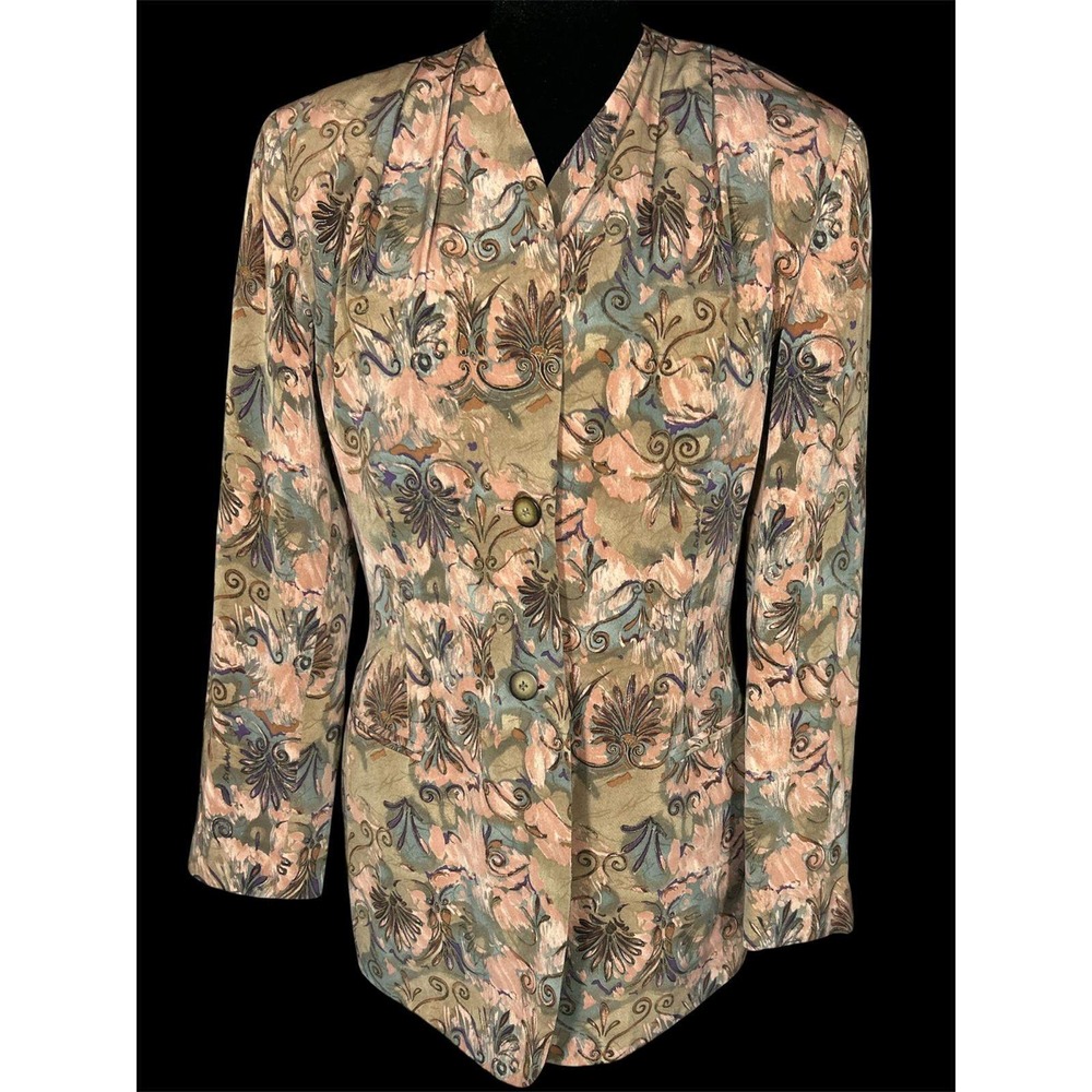 Face A Face Vintage Floral Tapestry Blazer Jacket Earthy Pink Green Size 2